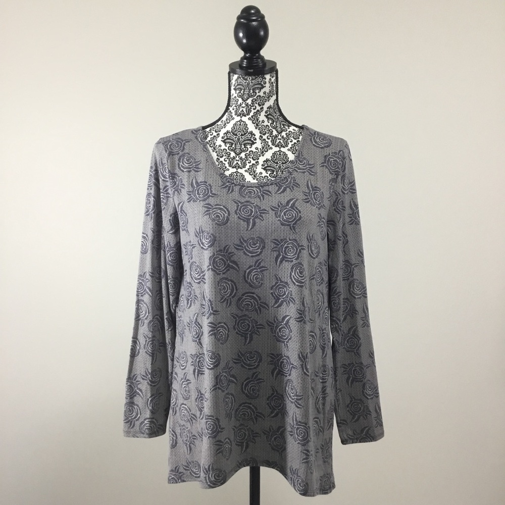 LulaRoe Simply Comfortable Rose Print Long Sleeve High Low Top L - Picture 2 of 13